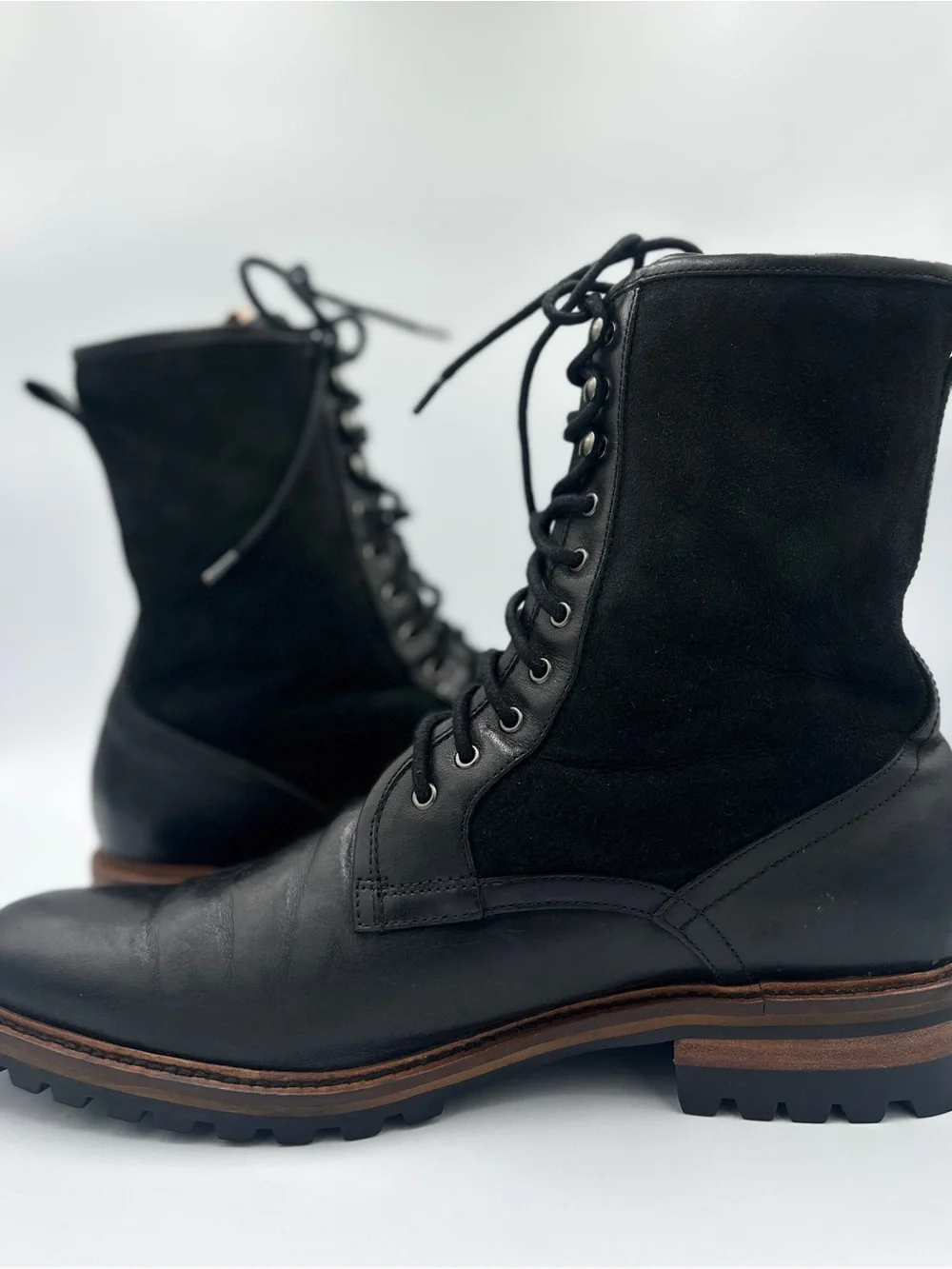Men's (11US/W 12.5) Black Lace-Up Leather & Suede Combat Boots